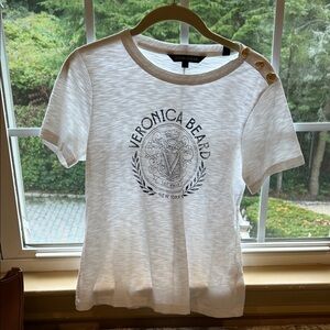 Veronica Beard Cream Button-Shoulder Tee